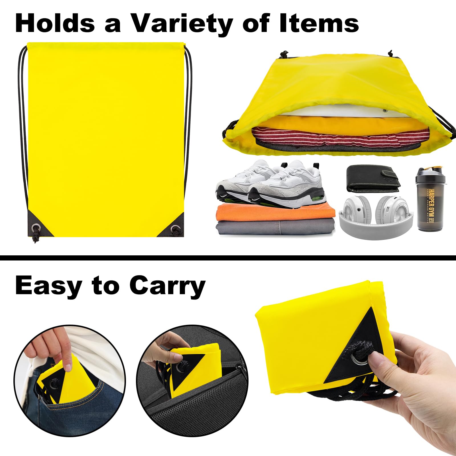 2PCS Drawstring Bags Bulk, String Backpack Yellow HRS10