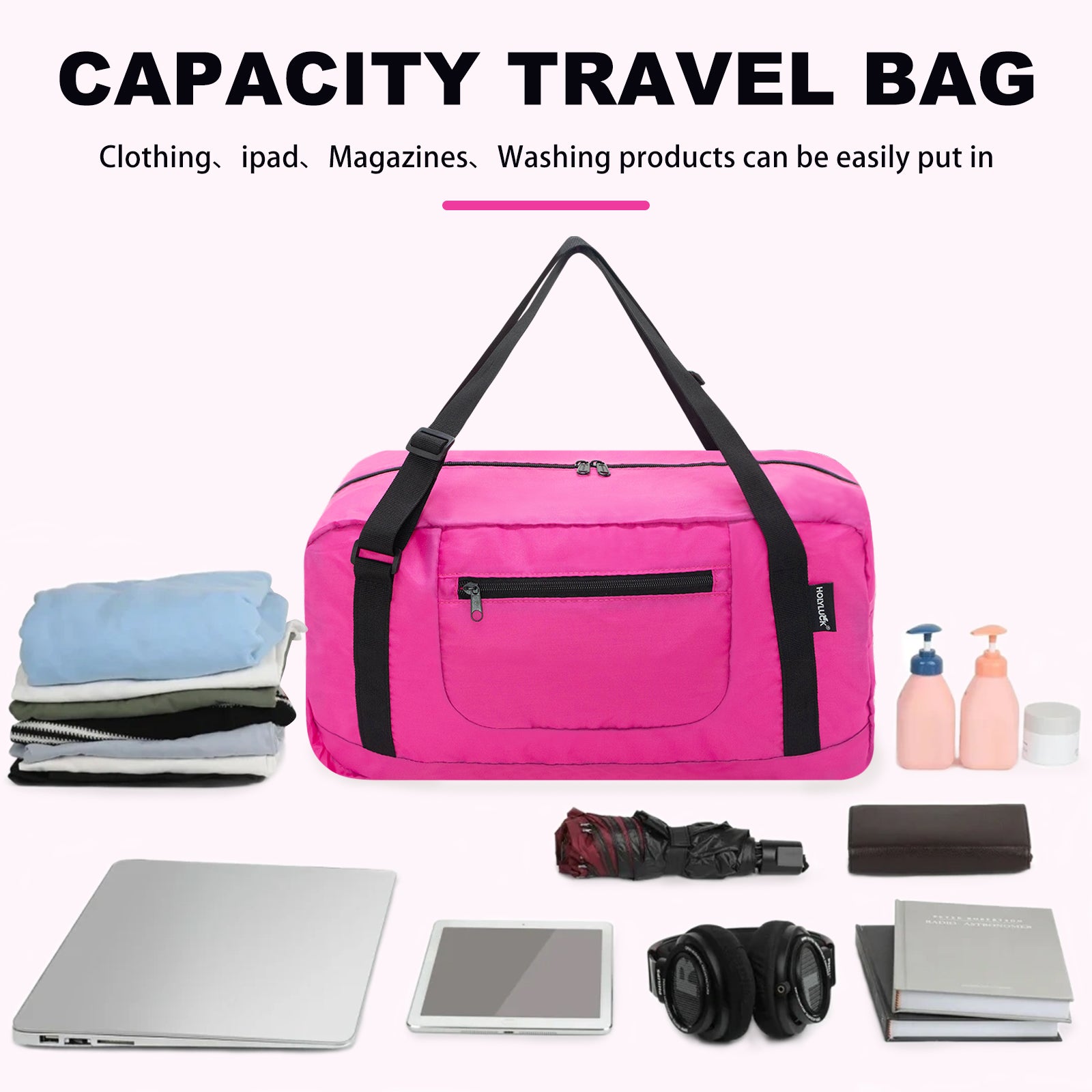 Foldable Travel Duffel Bag For Women & Men Luggage Great for Gym - pink HLC008