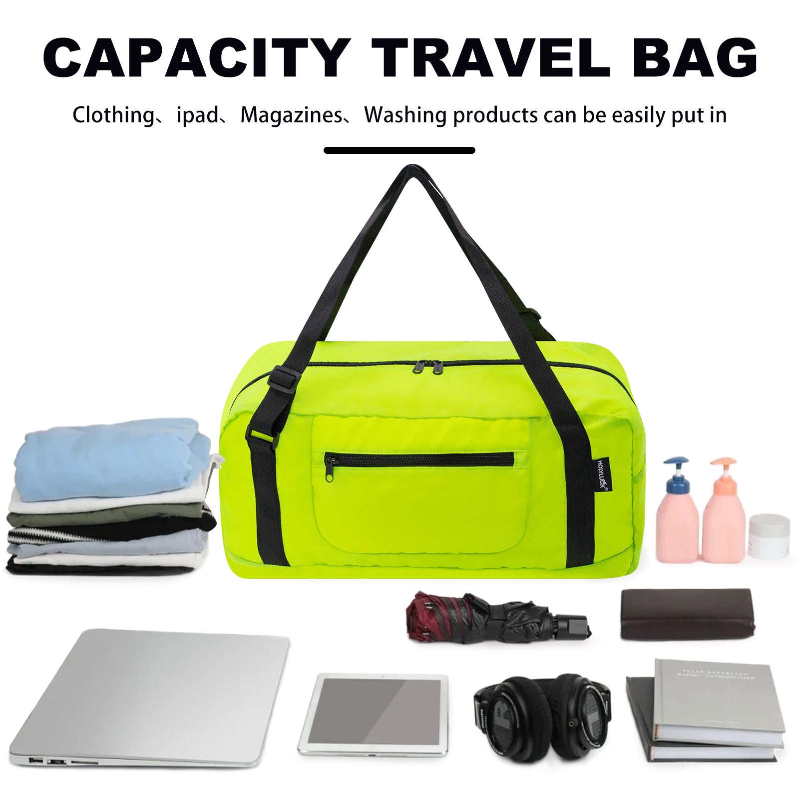 HOLYLUCK Foldable Travel Duffel Bag For Women & Men Luggage -Fluorescent yellow HLC008