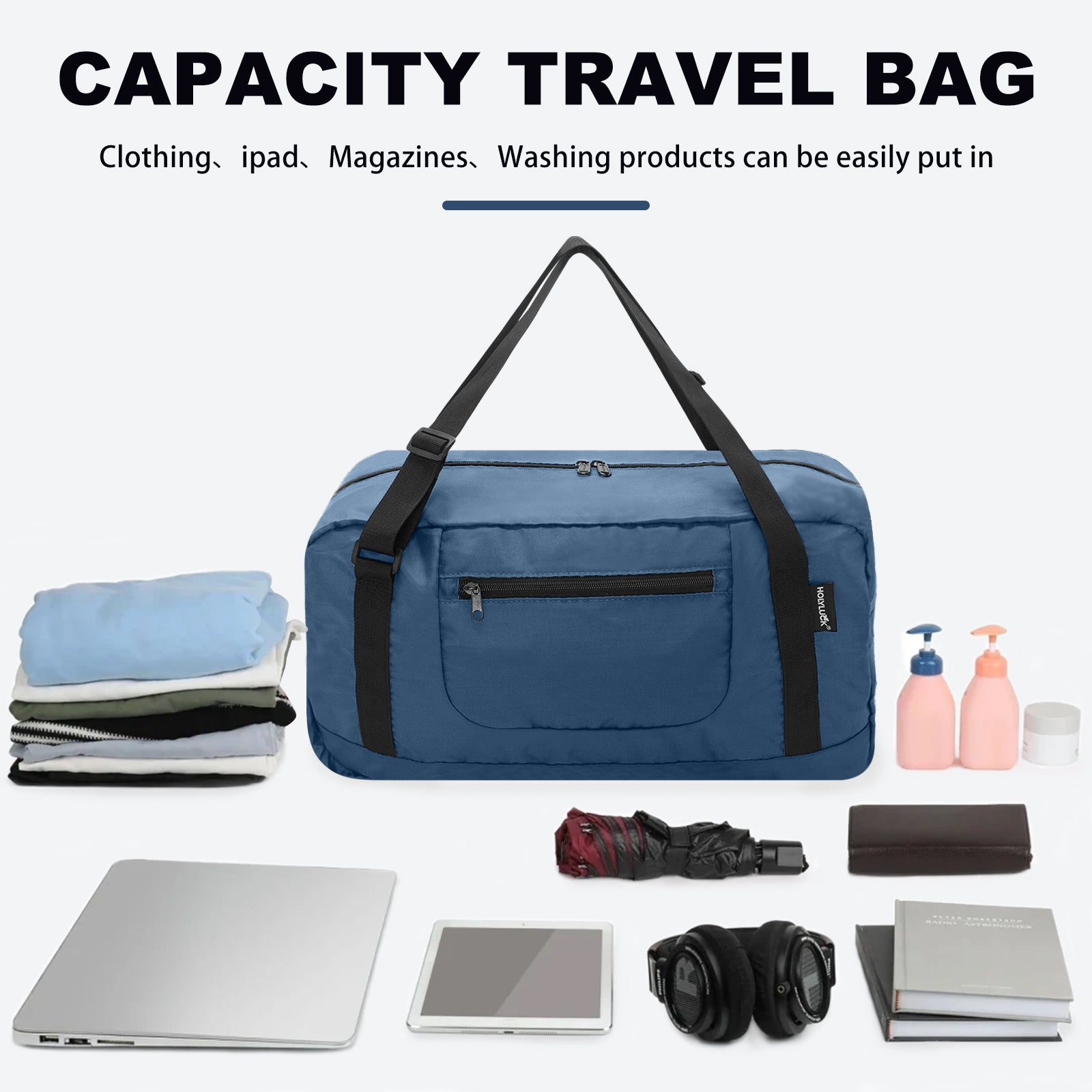 HOLYLUCK Foldable Travel Duffel Bag For Women & Men Luggage Great for Gym - Airforce blue HLC008