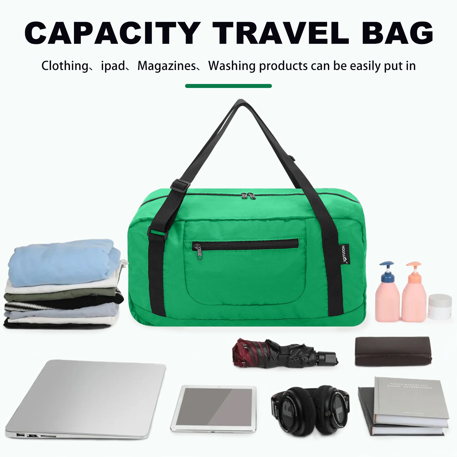 HOLYLUCK Foldable Travel Duffel Bag For Women & Men Luggage - Kelly green HLC008