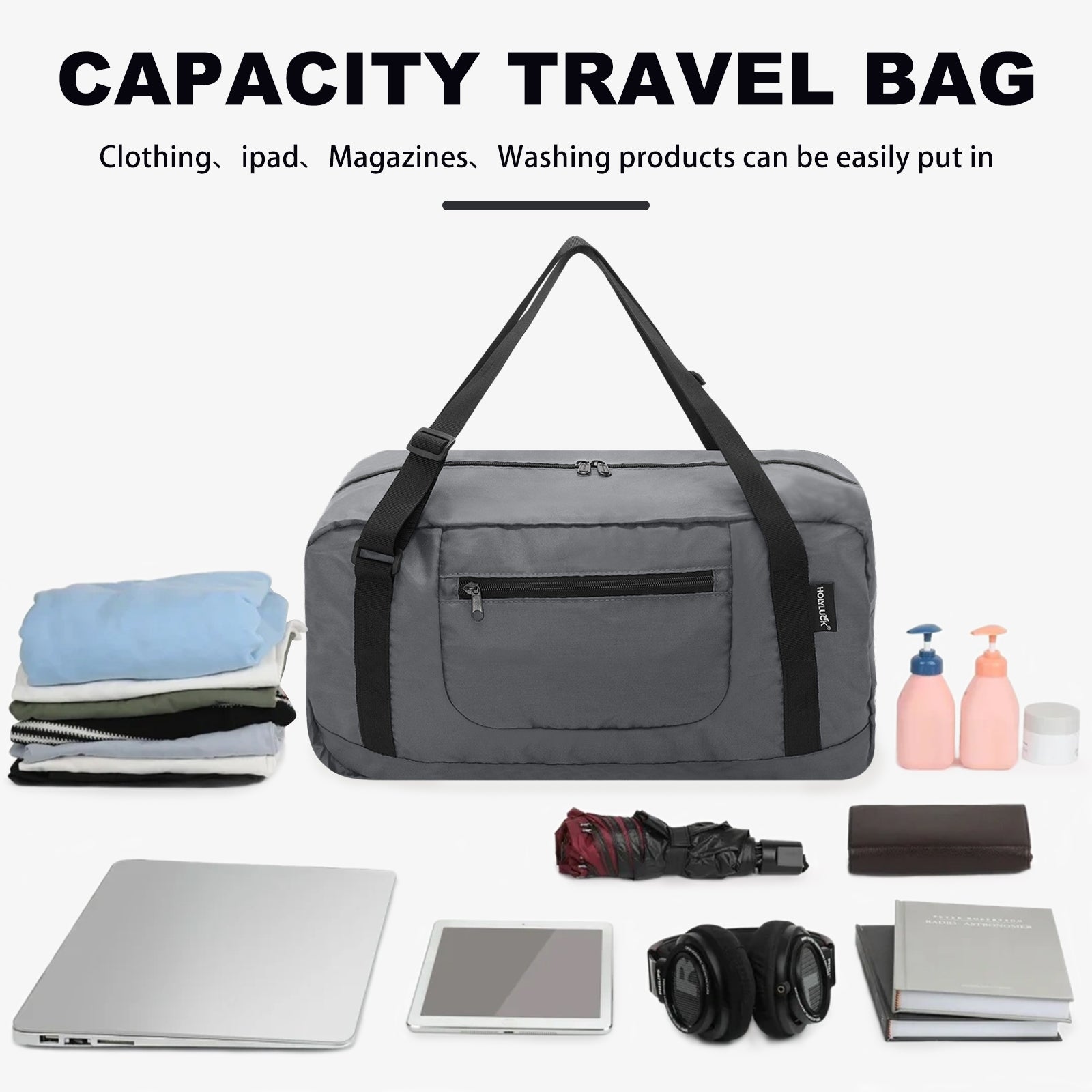 HOLYLUCK Foldable Travel Duffel Bag For Women & Men Luggage -Dark grey HLC008