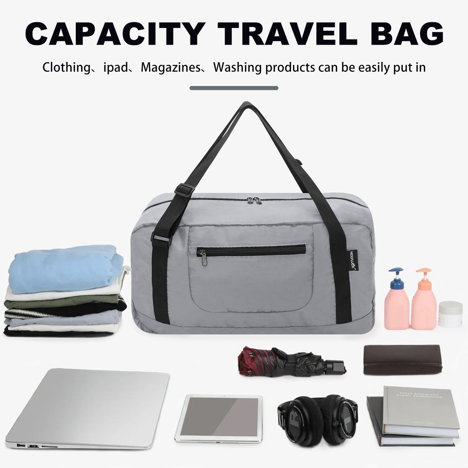 HOLYLUCK Foldable Travel Duffel Bag For Women & Men Luggage - Light grey HLC008