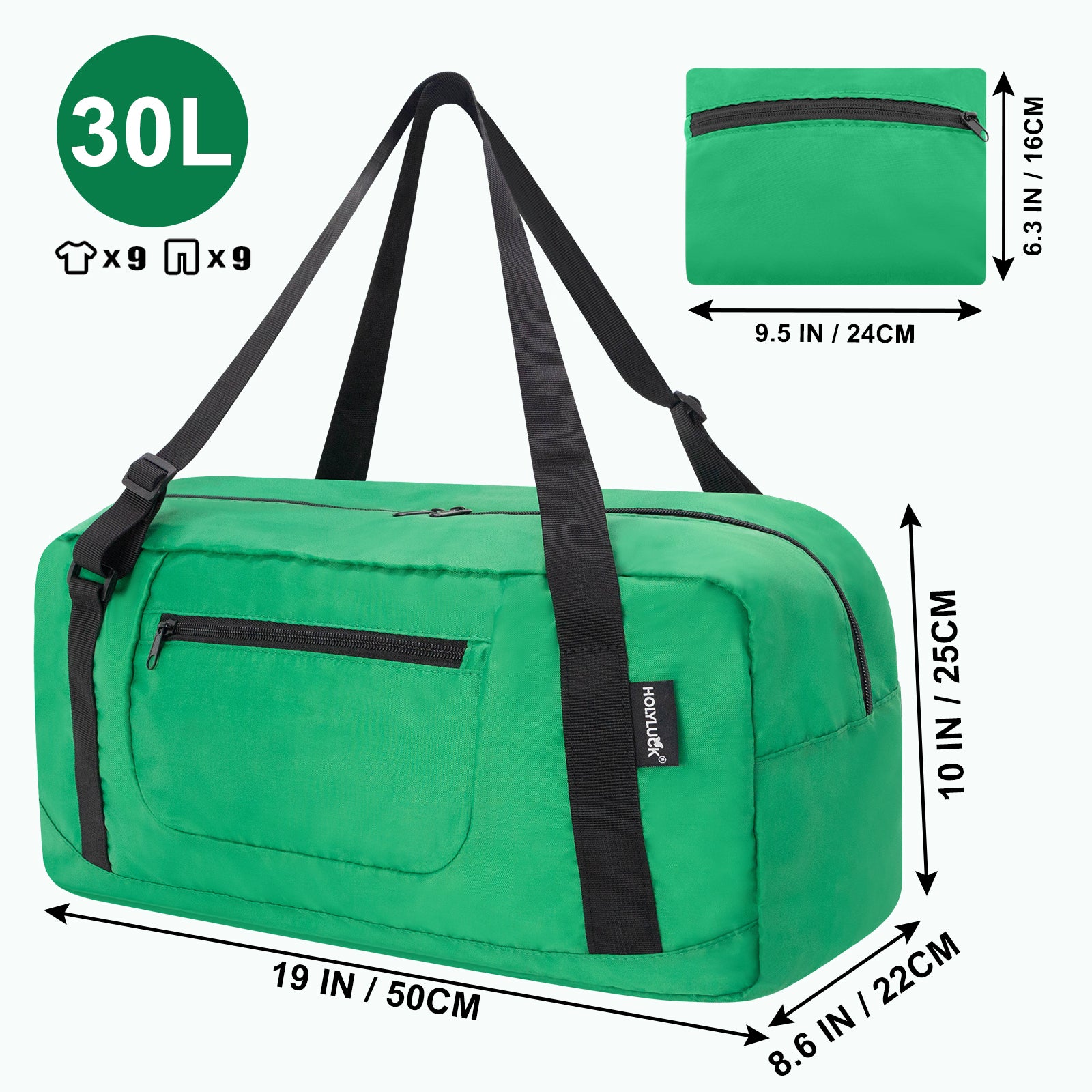 HOLYLUCK Foldable Travel Duffel Bag For Women & Men Luggage - Kelly green HLC008