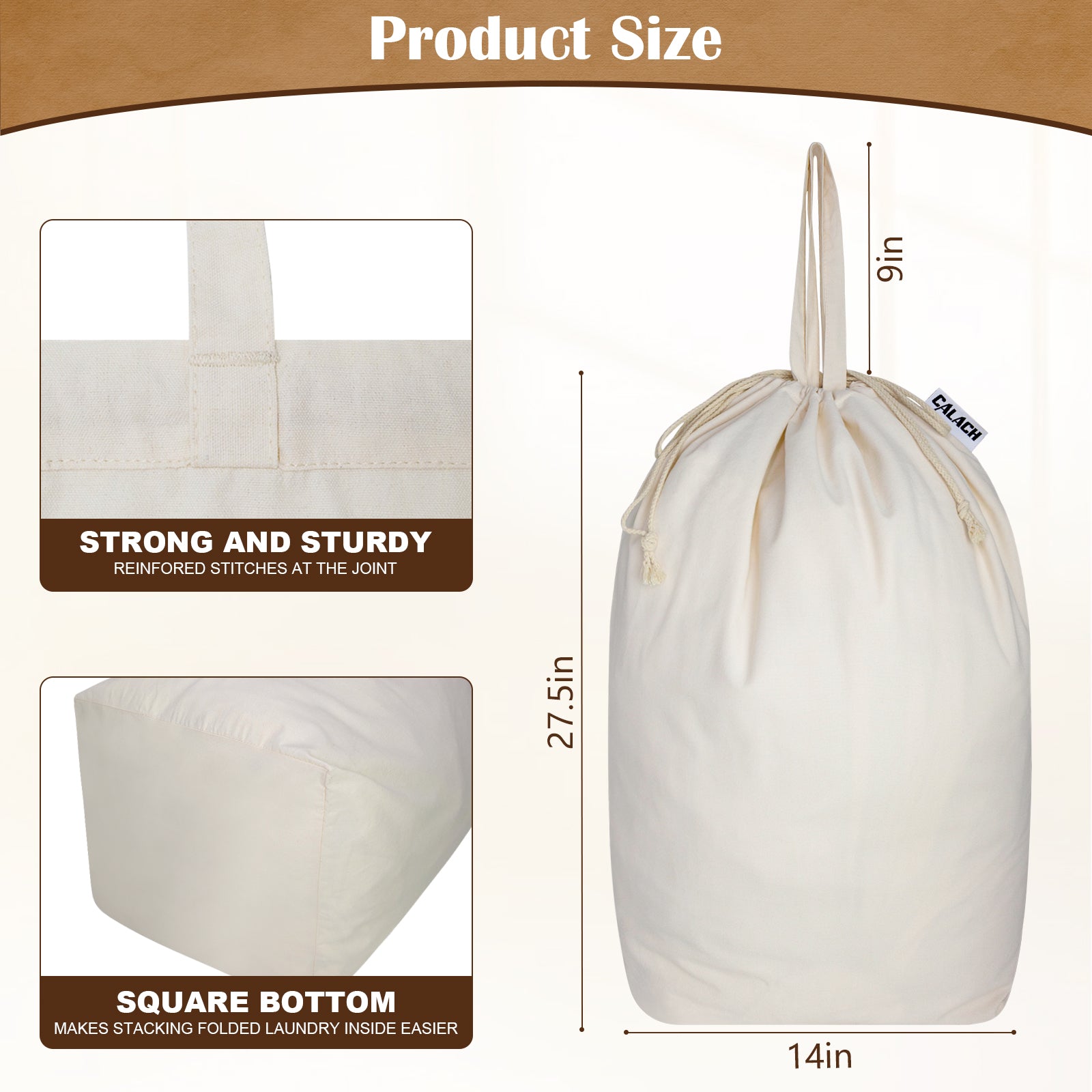 2pcs Canvas Laundry Bags with Handles & Drawstring HRS11
