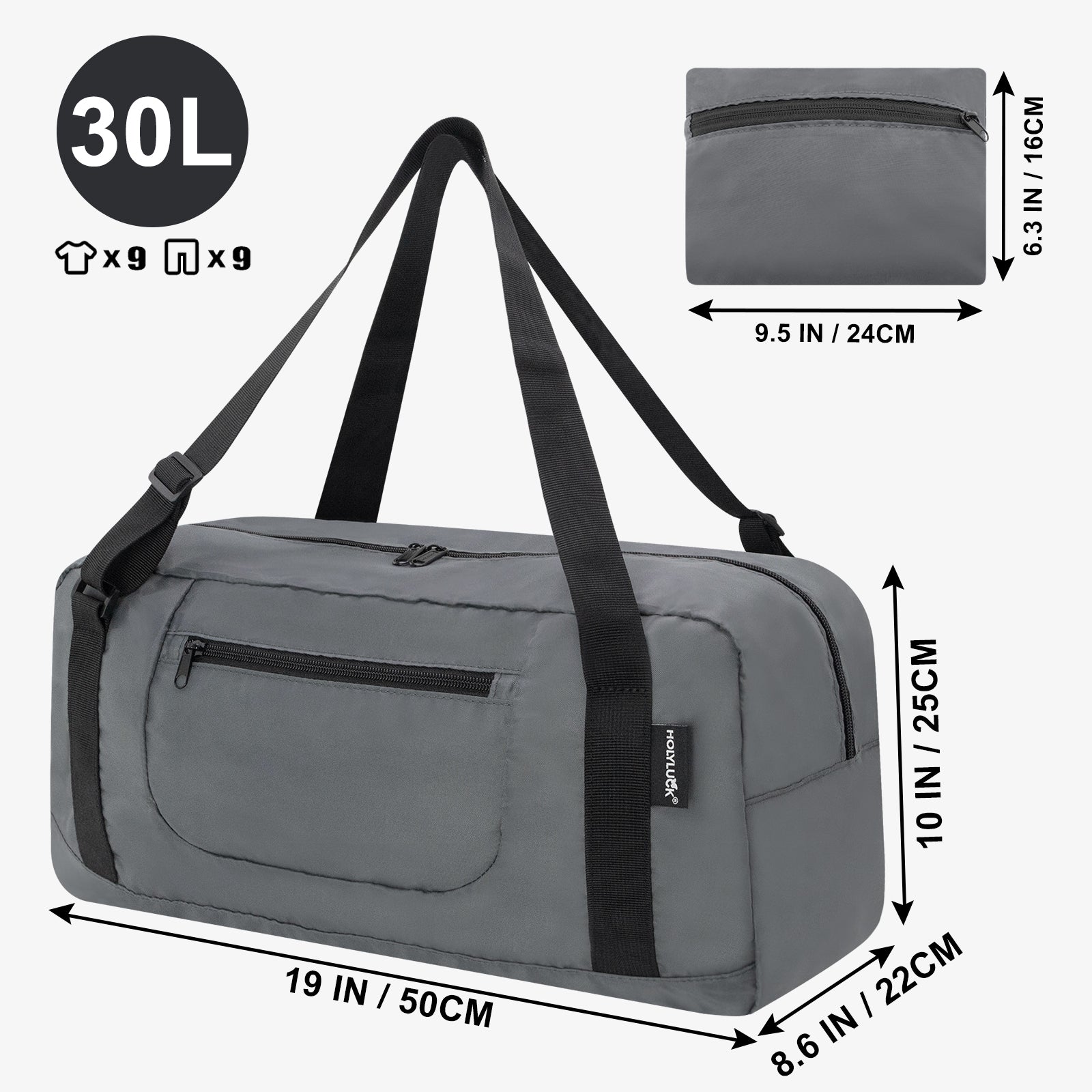 HOLYLUCK Foldable Travel Duffel Bag For Women & Men Luggage -Dark grey HLC008