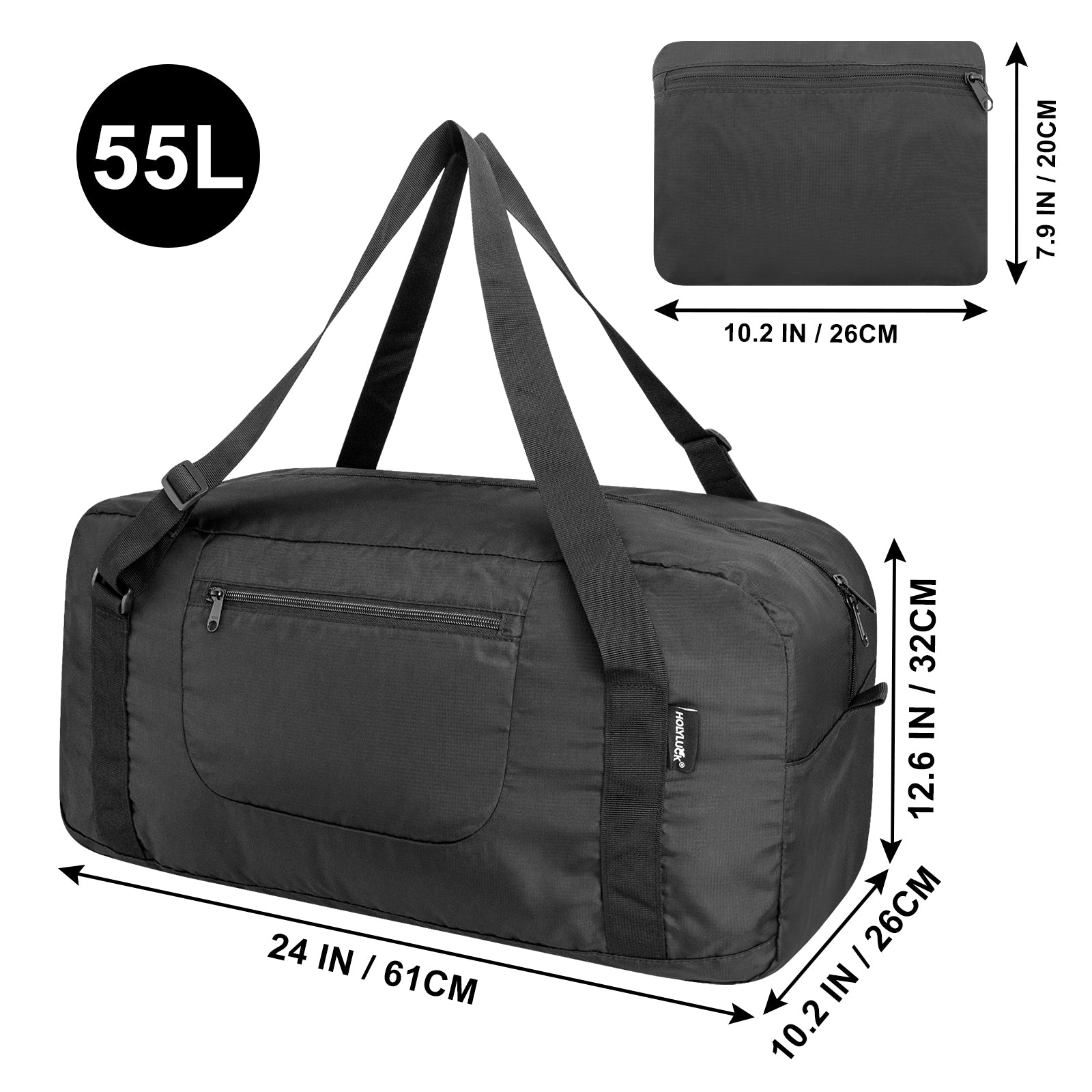 HOLYLUCK Foldable Travel Duffel Bag For Women & Men Luggage Great for Gym - large black HLC408