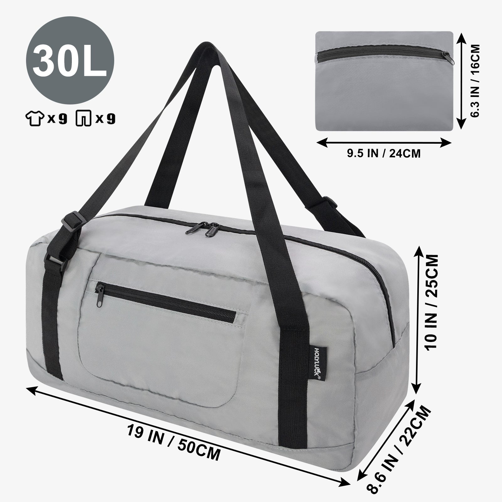 HOLYLUCK Foldable Travel Duffel Bag For Women & Men Luggage - Light grey HLC008