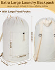 Laundry Bag Backpack, Canvas Laundry Bag with Straps & Large Front Pocket HRS13