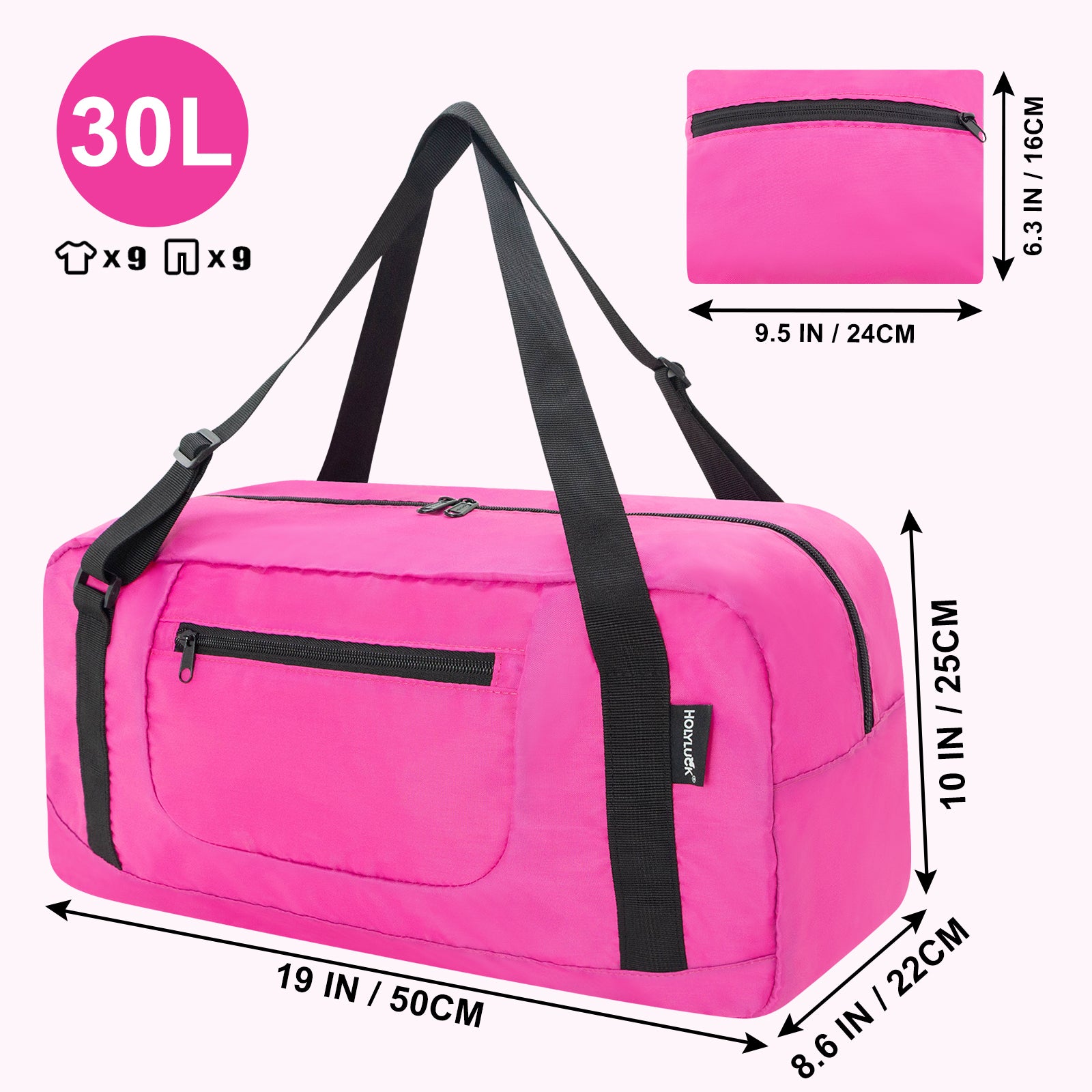 Foldable Travel Duffel Bag For Women & Men Luggage Great for Gym - pink HLC008