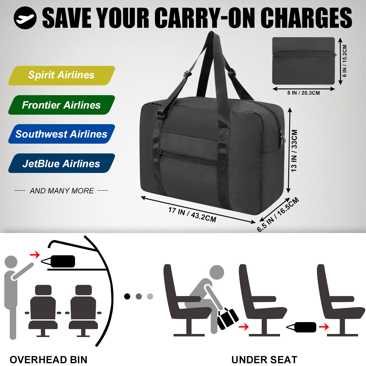 Foldable Travel Duffel Bag For Women & Men gym bag Luggage HLC403 (black)
