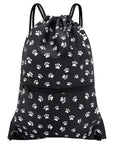 Drawstring Backpack Bag Sport Gym Sackpack Black Background White Dog Paw Prin HLC001