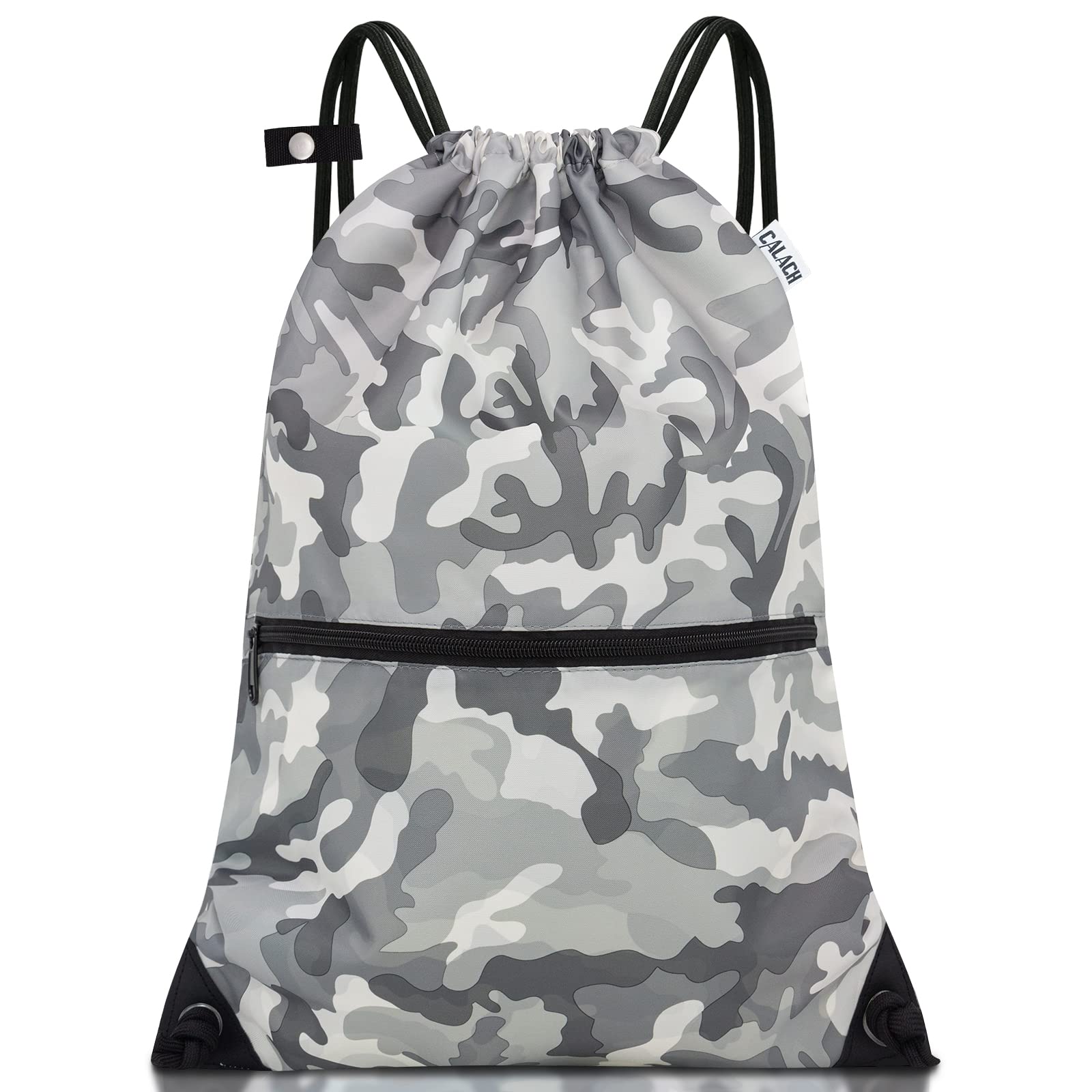 Drawstring Backpack Sports Gym Bag With Multi Pockets Grey Camo HLC004