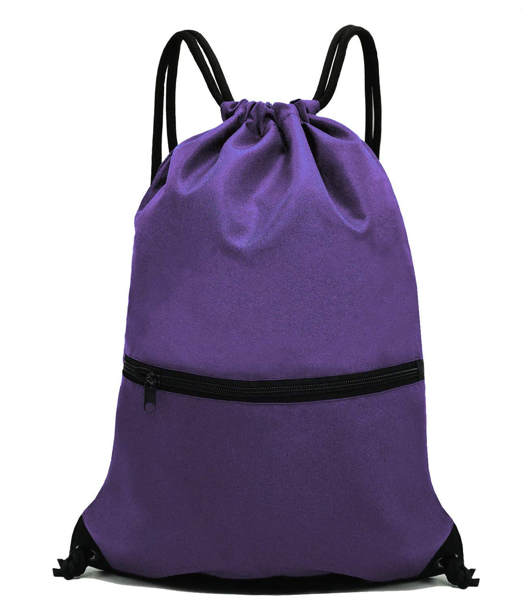 Outdoor Sport Gym Sack Waterproof Drawstring Backpack Bag Purple HLC00 HolyLuck