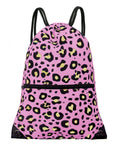 Drawstring Backpack Bag Sport Gym Sackpack Pink Leopard HLC001