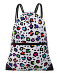 Drawstring Backpack Bag Sport Gym Sackpack Colorful White Leopard HLC001