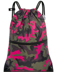 Drawstring Backpack Sports Gym Bag With Multi Pockets PinkGreen Camo HLC004