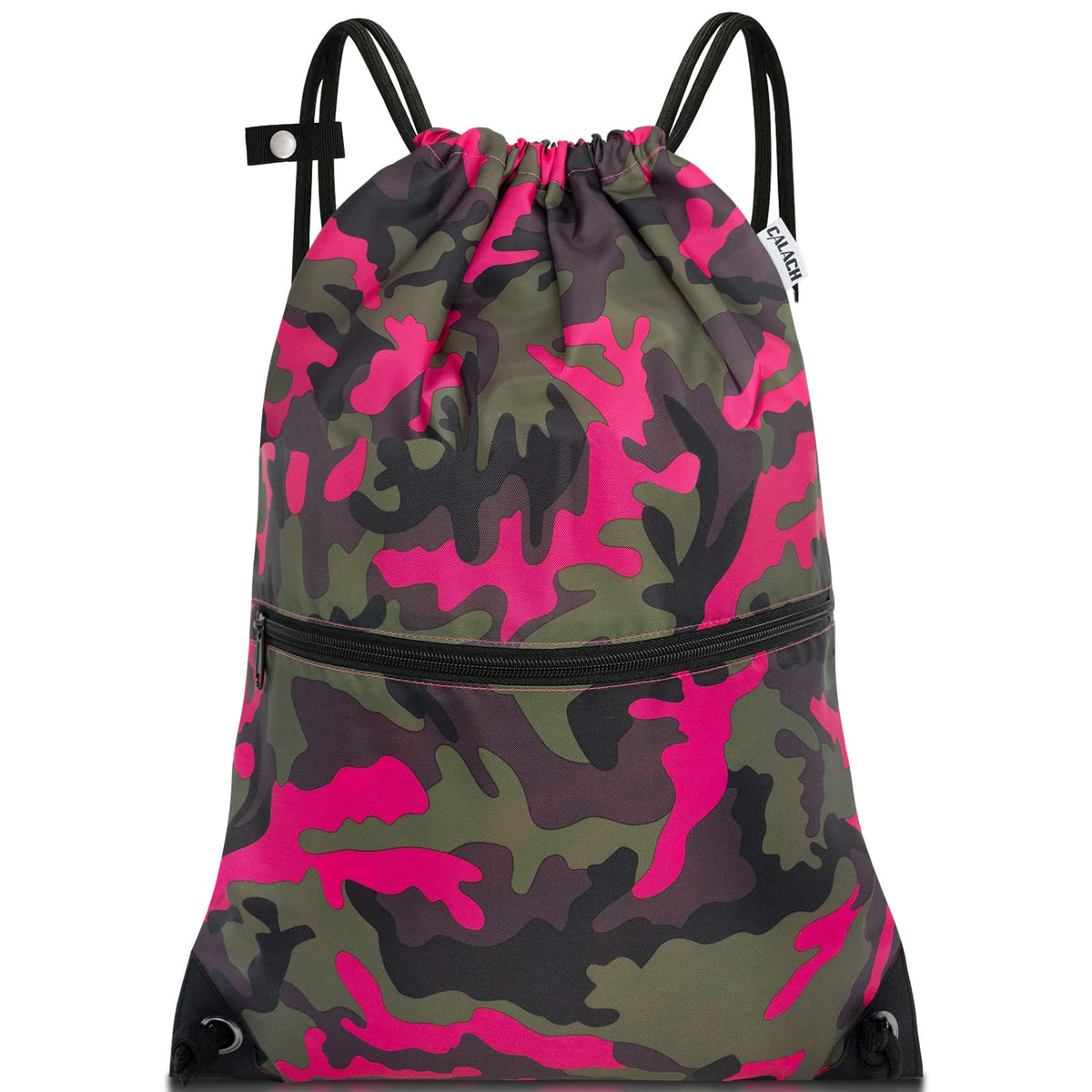 Drawstring Backpack Sports Gym Bag With Multi Pockets PinkGreen Camo H HolyLuck