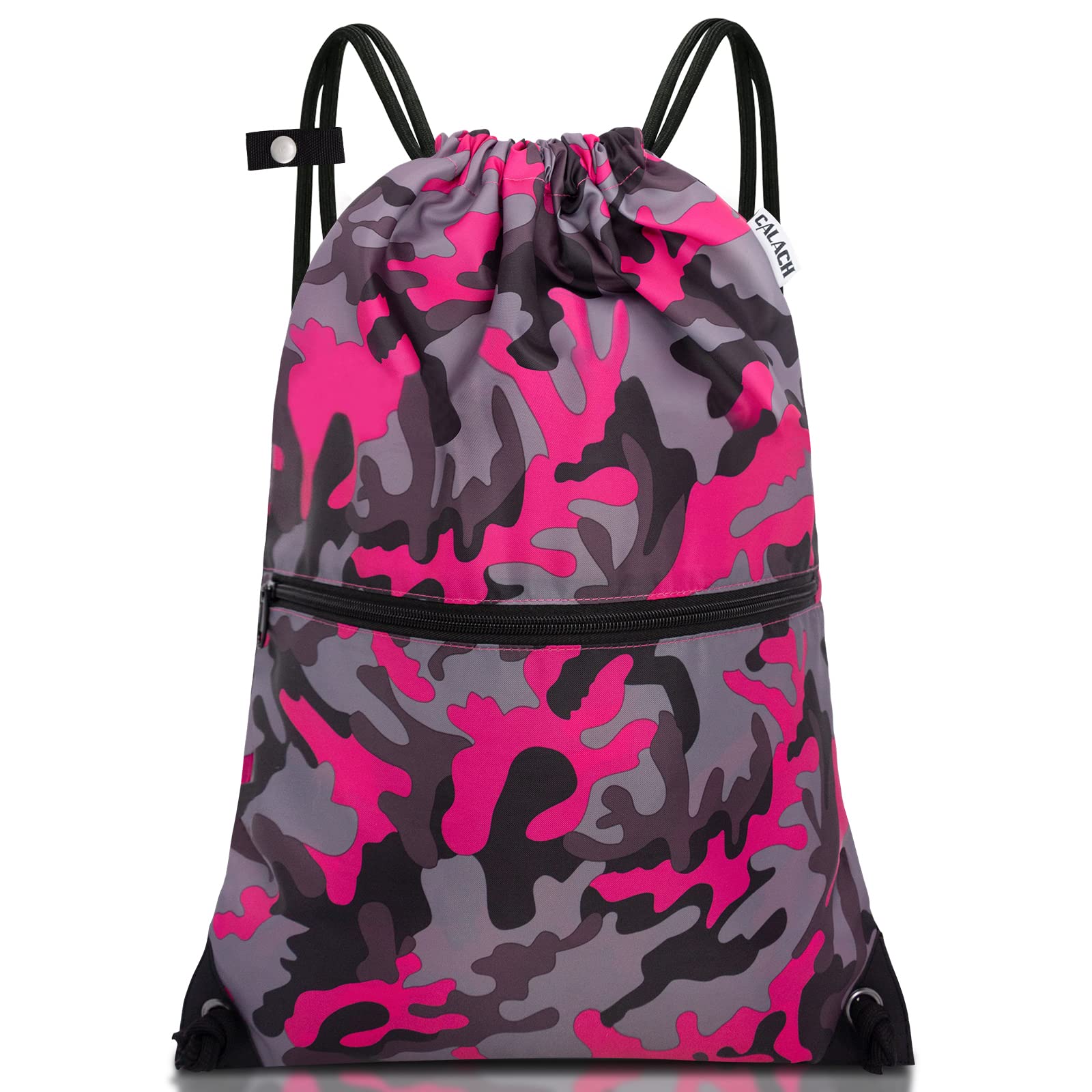 Drawstring Backpack Sports Gym Bag With Multi Pockets Greypink Camo HLC004