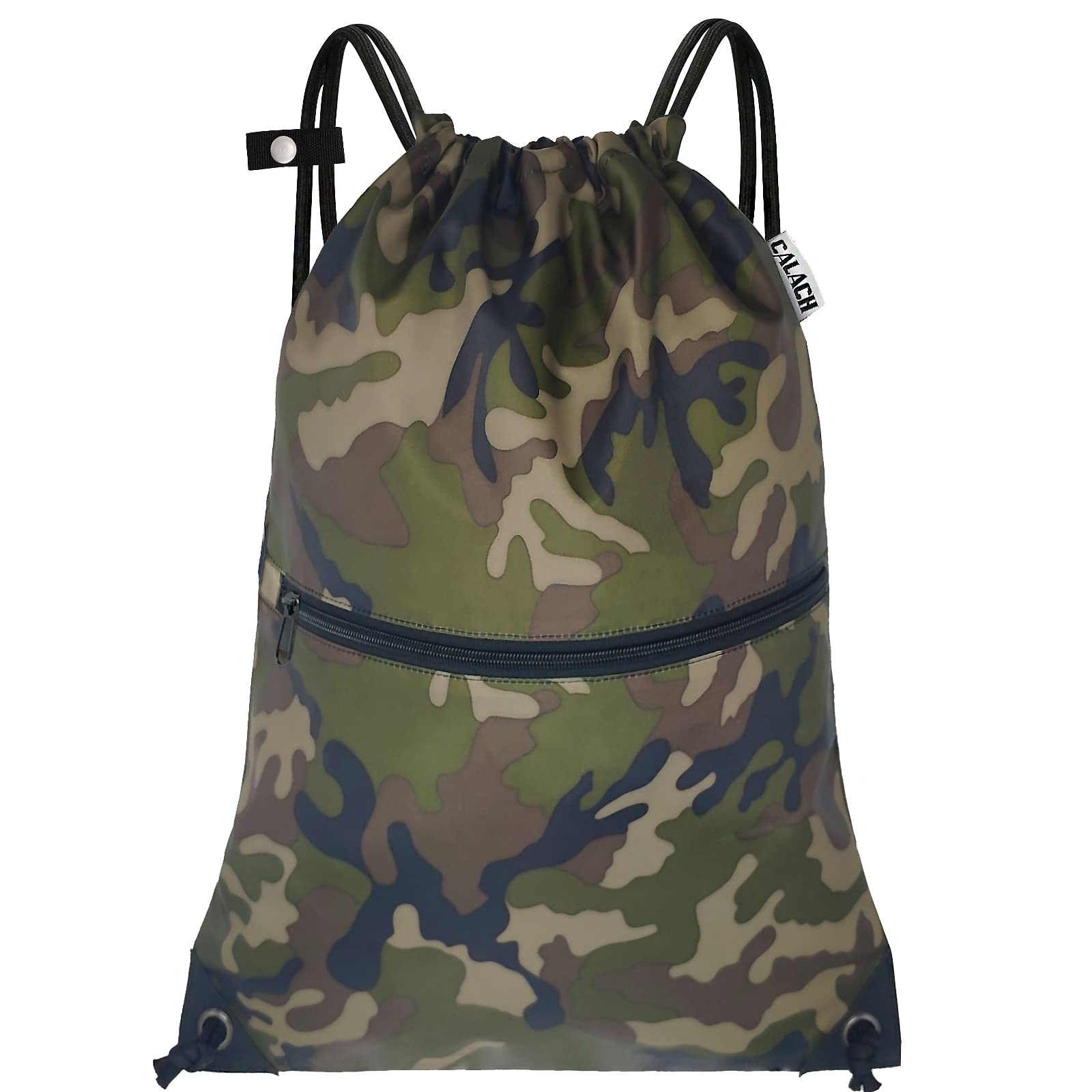 Drawstring Backpack Sports Gym Bag With Multi Pockets (Army Green Camo) HLC004