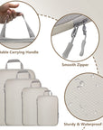 4 Pack Expandable Compression Packing Cubes for Travel, Storage Bag Luggage Beige HLC084