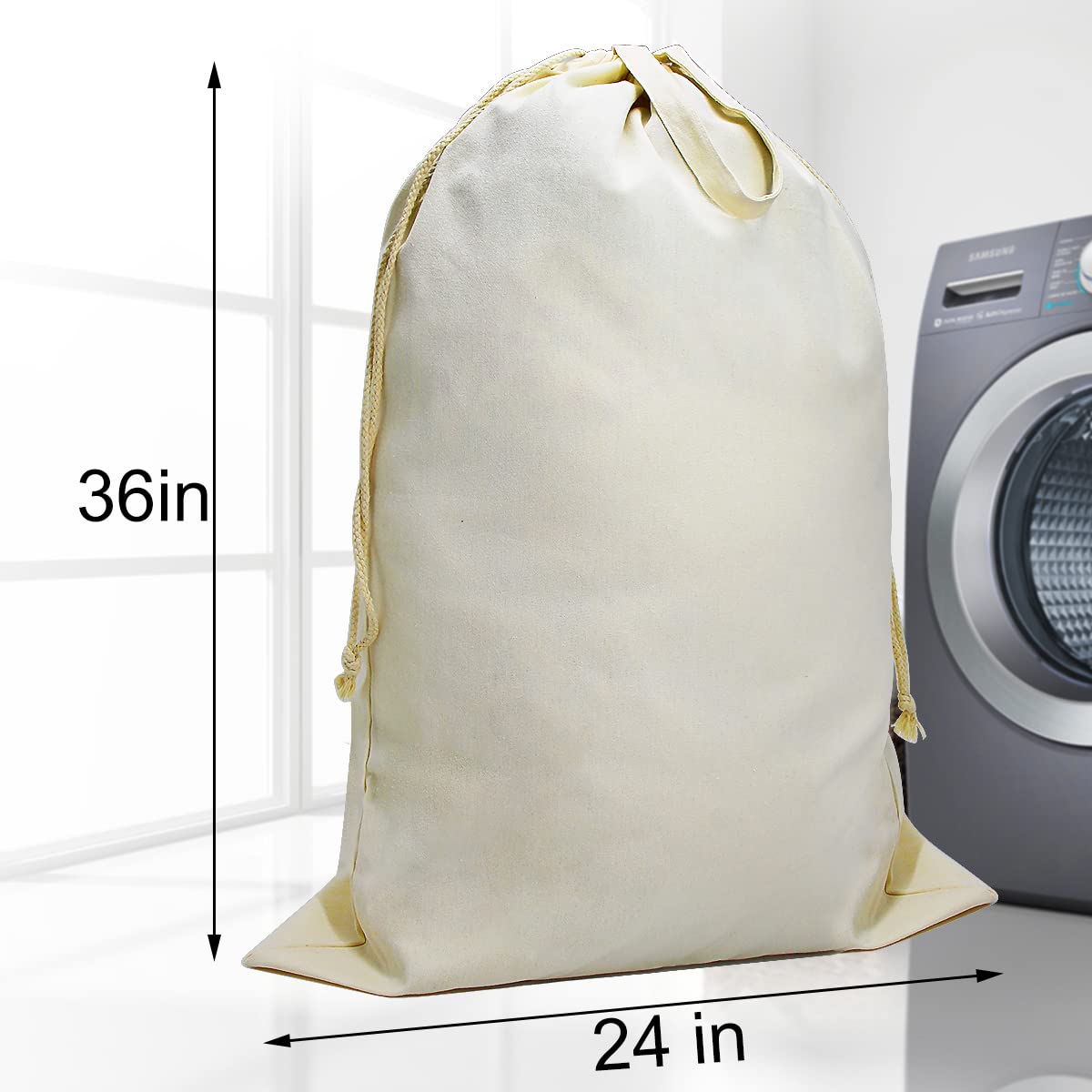 2 Pack Cotton Laundry Bag with Handles & Drawstring Closure HLC071