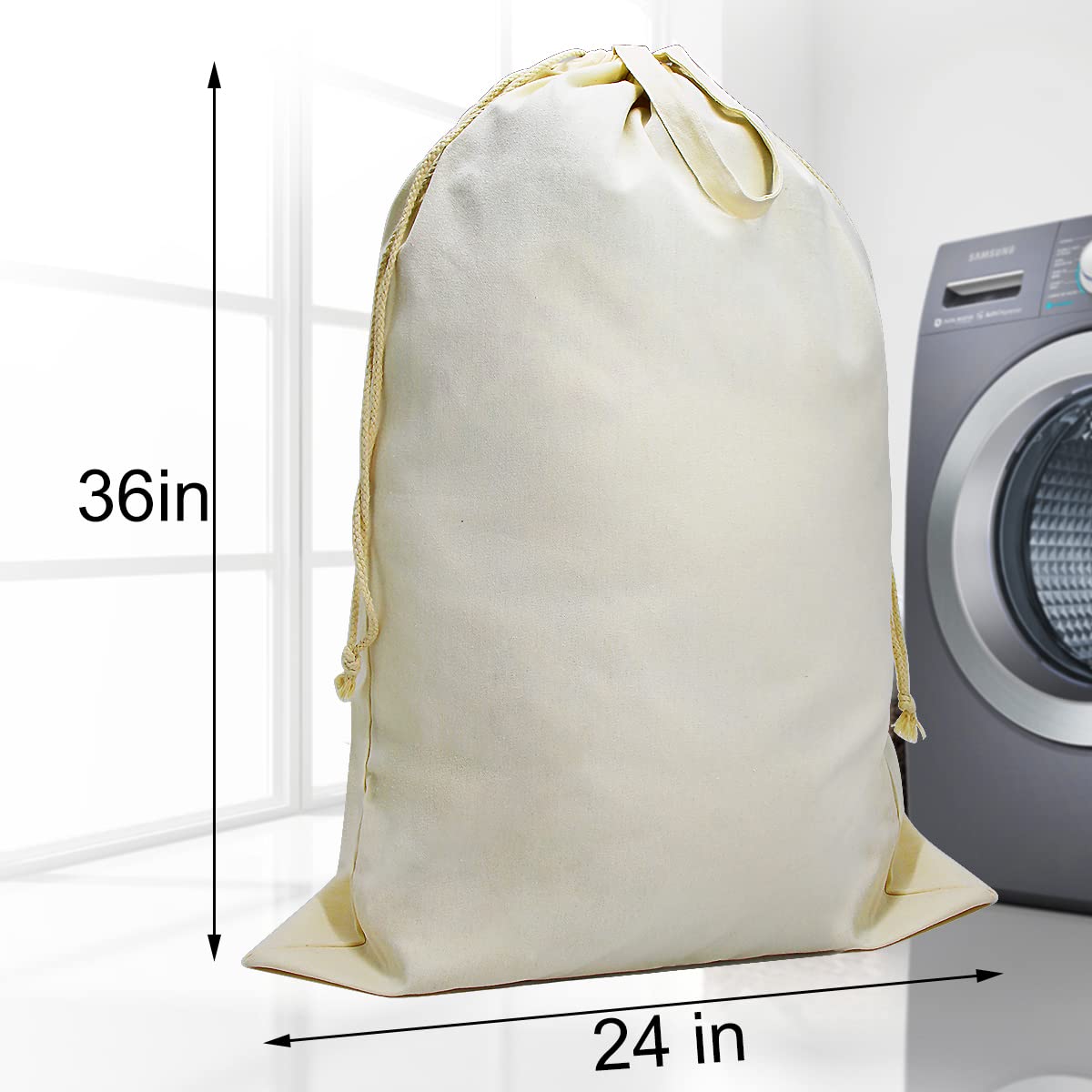 2 Pack Cotton Laundry Bag with Handles &amp; Drawstring Closure HLC071