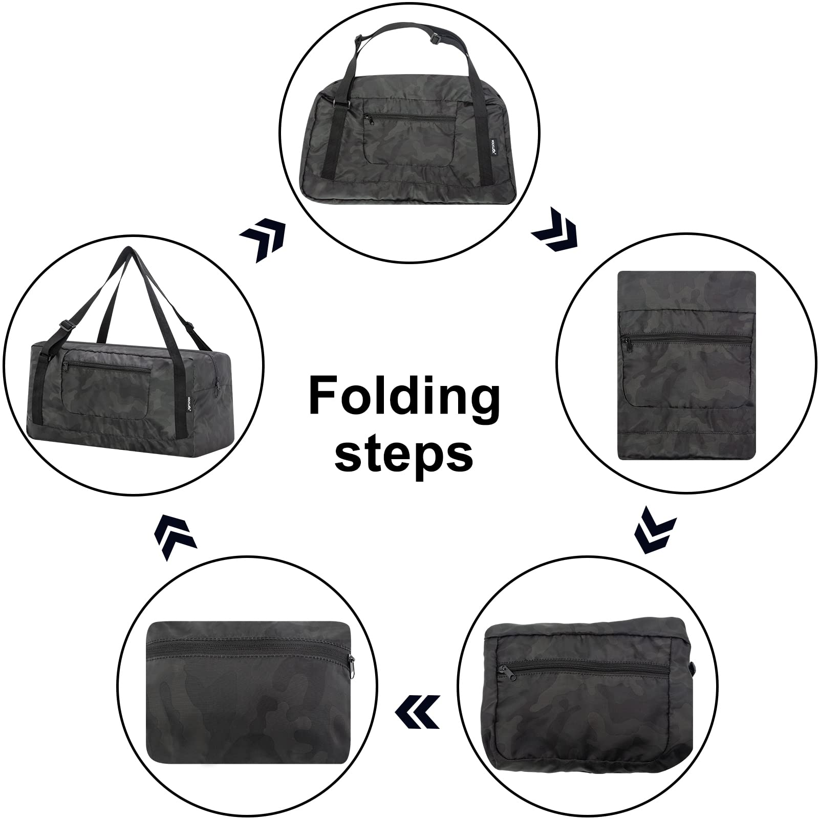 Foldable Travel Duffel Bag For Women & Men Luggage Great for Gym (midnight camo) HLC008