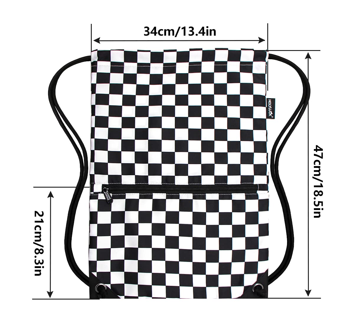 Drawstring Backpack Bag Sport Gym Sackpack Black and White Grid HLC001