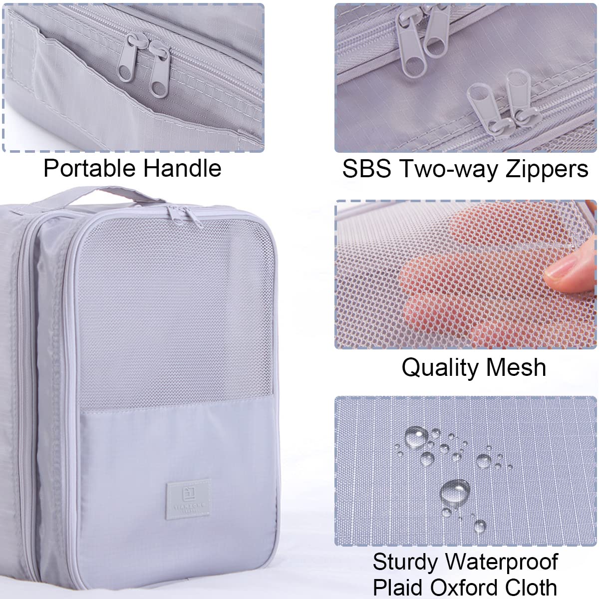 Shoe Bag for Travel Holds 3 Pair of Shoes with Zipper Grey HLC064