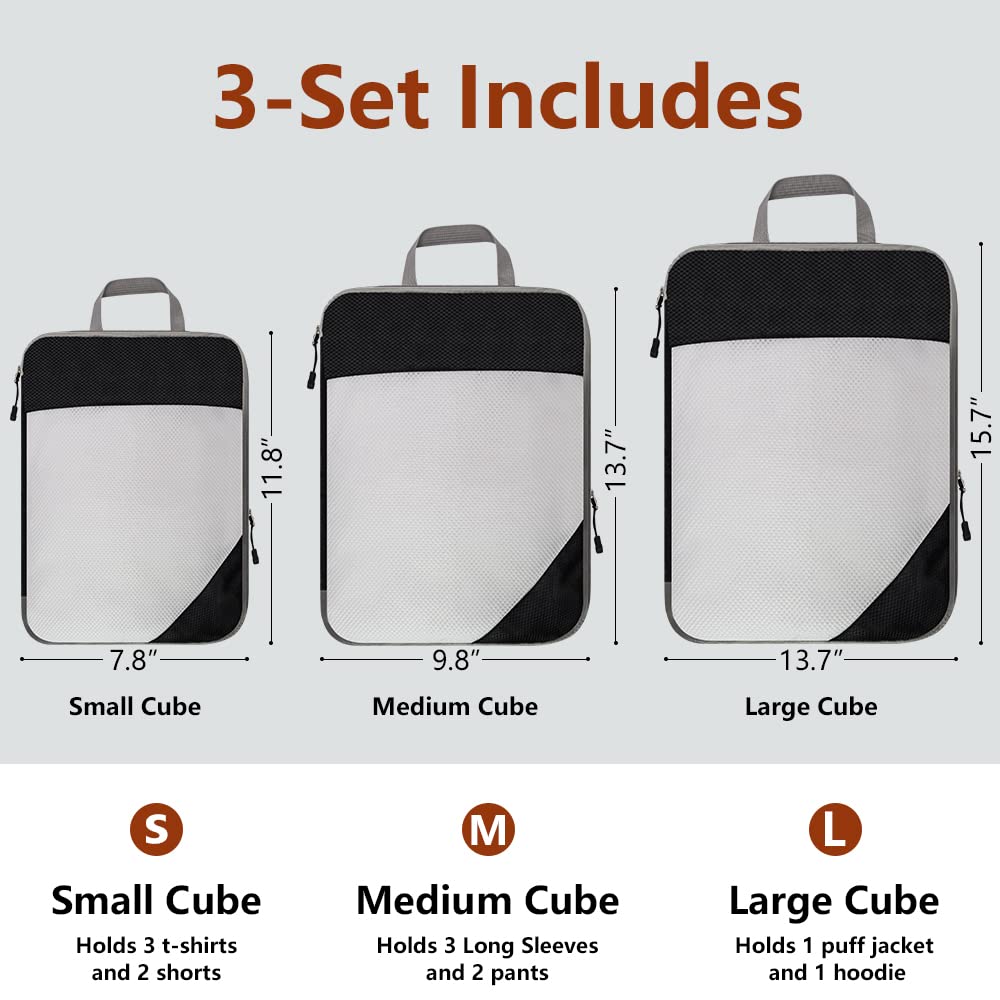 3 Pack Expandable Compression Packing Cubes for Travel, Storage HLC079 Bag Luggage Mesh Black3