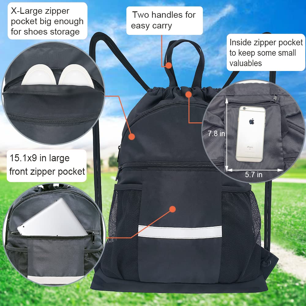 Drawstring Backpack Sports Gym Bag with Shoe Compartment HLC048