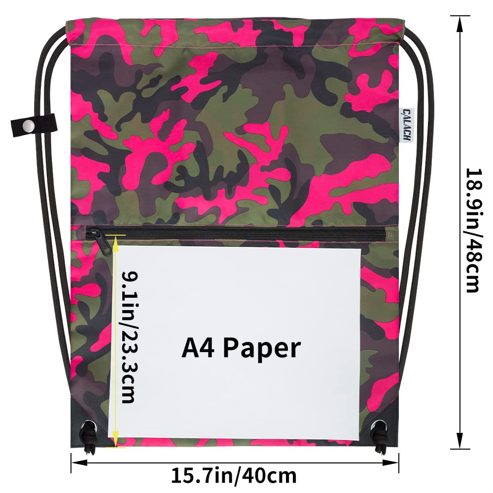Drawstring Backpack Sports Gym Bag With Multi Pockets PinkGreen Camo HLC004