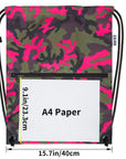 Drawstring Backpack Sports Gym Bag With Multi Pockets PinkGreen Camo HLC004