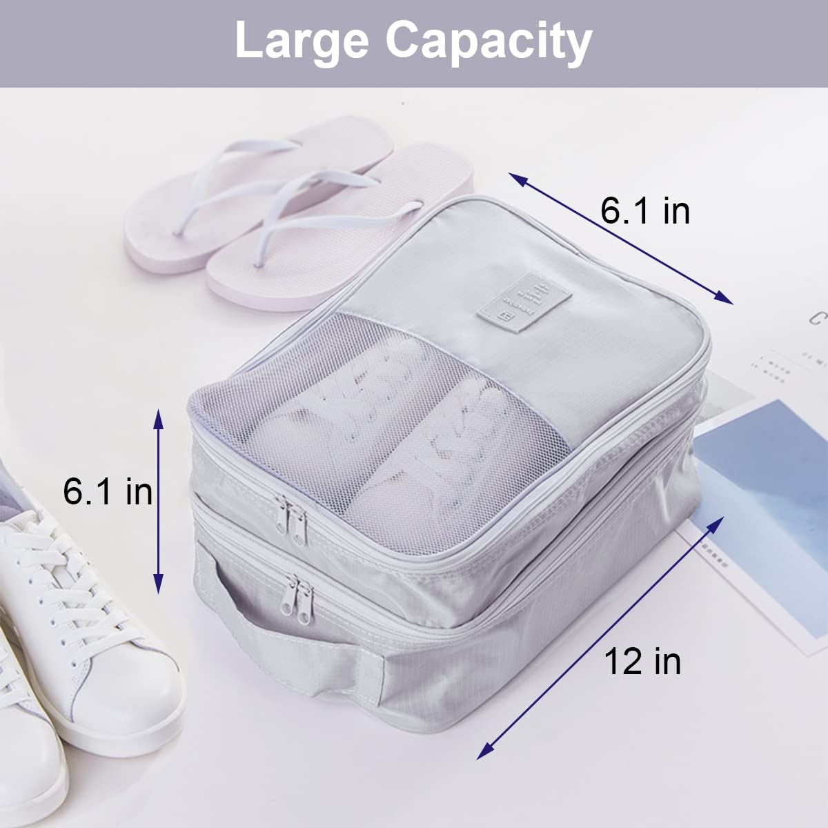 Shoe Bag for Travel Holds 3 Pair of Shoes with Zipper Grey HLC064