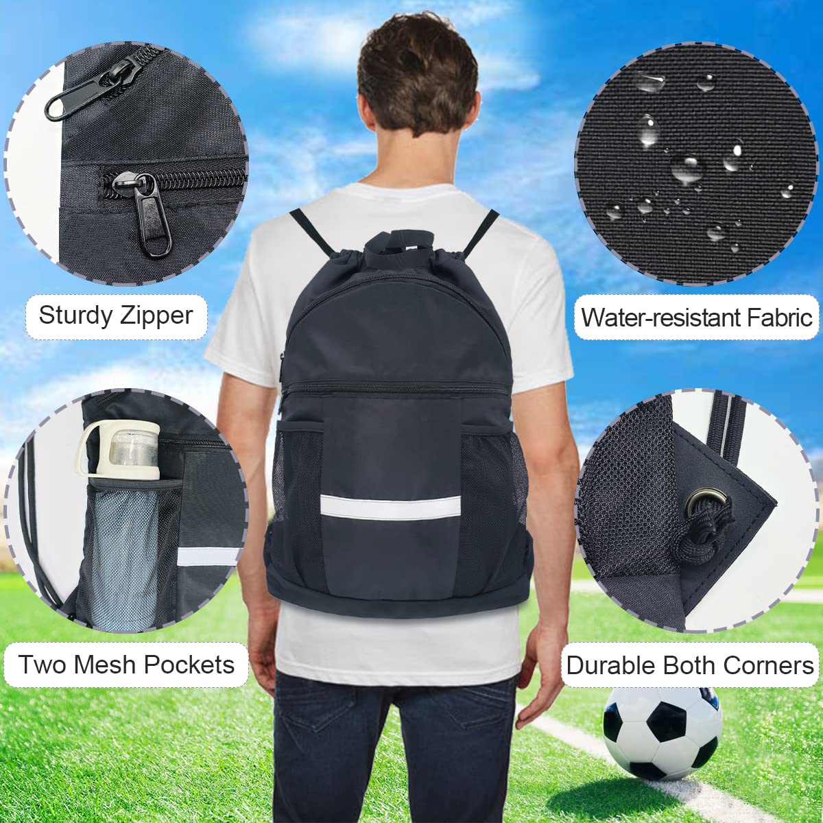 Drawstring Backpack Sports Gym Bag with Shoe Compartment HLC048