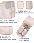 6 Set Travel Packing cubes luggage Organizer Waterproof Shoe Bag Cream  HLC019