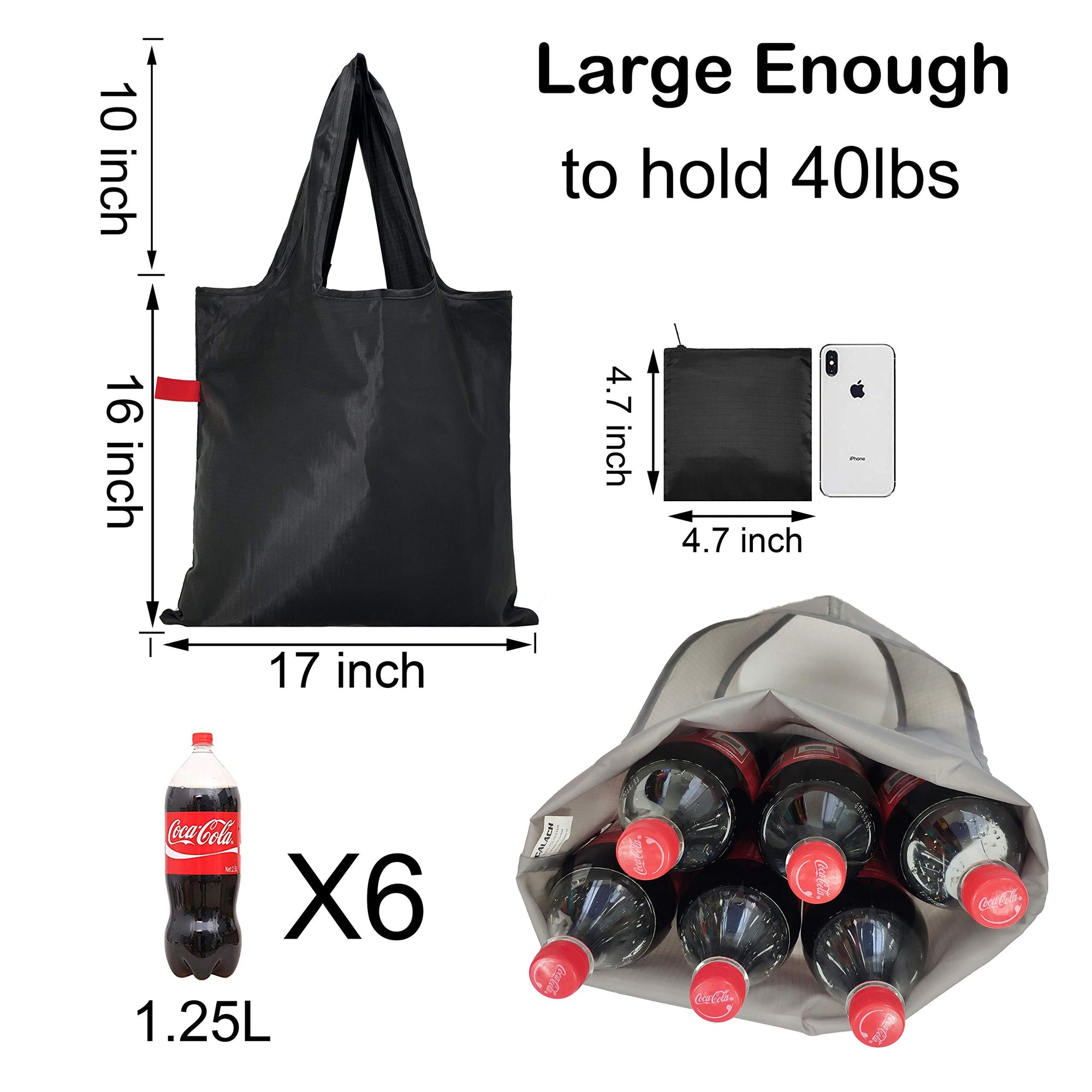 5 Pack Reusable Foldable Grocery Shopping Bags with zip pouch Waterproof
