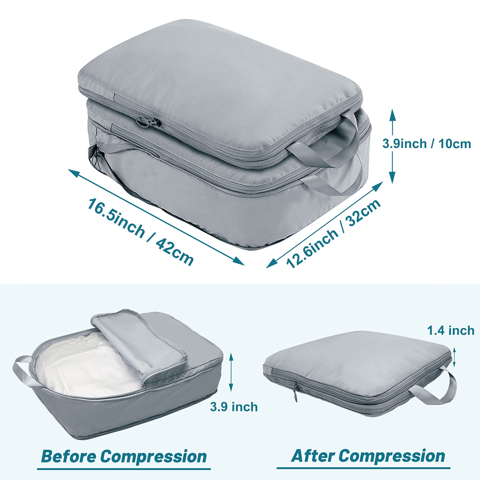 2 Pack Expandable Compression Packing Cubes for Travel, Storage Bag Luggage Grey2 HLC069