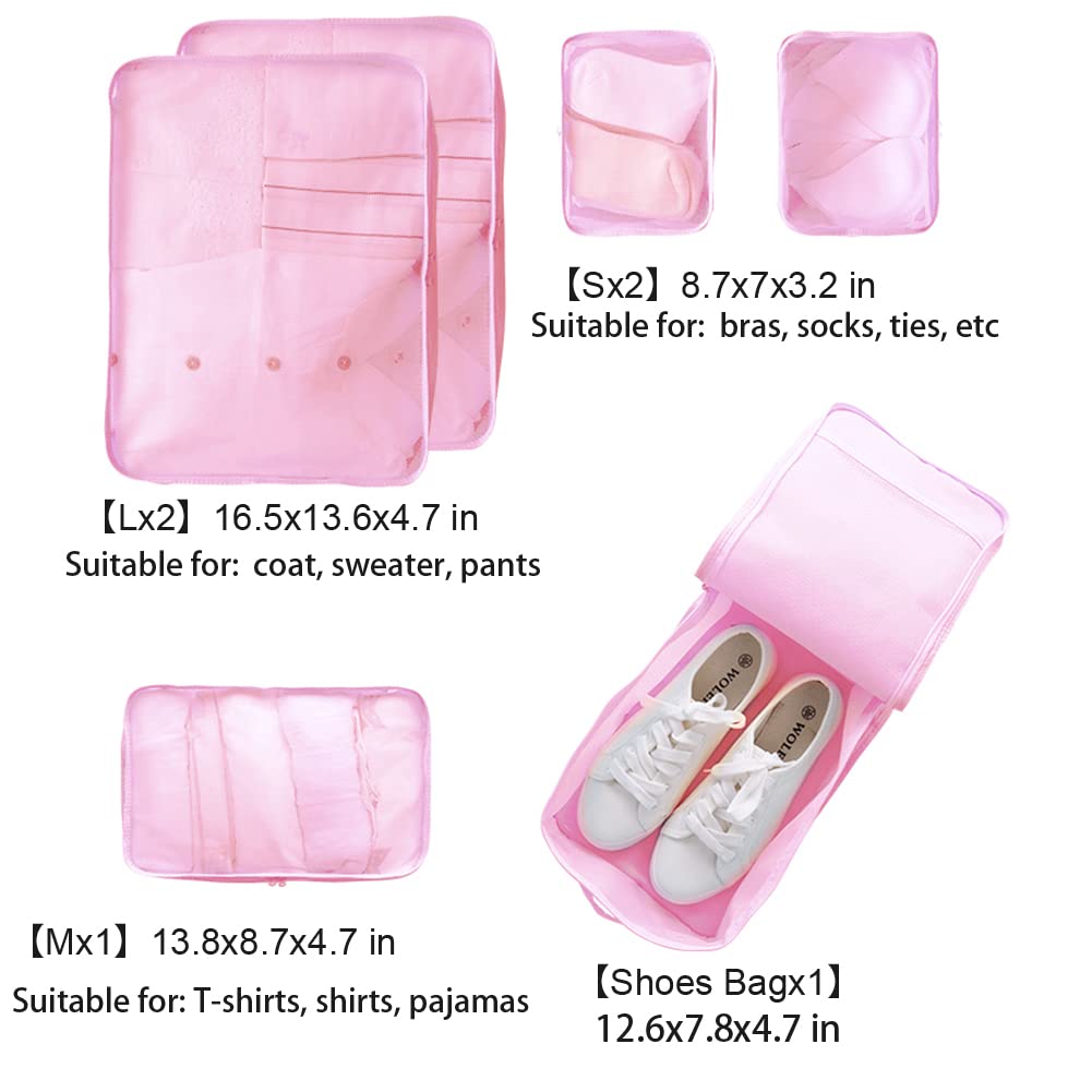 6 Set Travel Packing cubes luggage Organizer Waterproof Shoe Bag Pink  HLC019