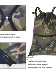Drawstring Backpack Sports Gym Bag With Multi Pockets (Army Green Camo) HLC004