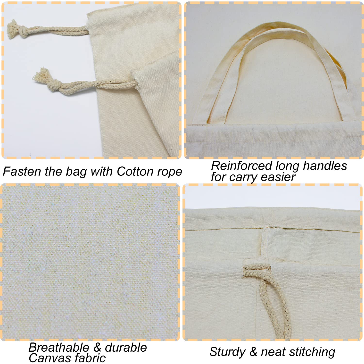 2 Pack Cotton Laundry Bag with Handles & Drawstring Closure HLC071
