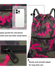 Drawstring Backpack Sports Gym Bag With Multi Pockets PinkGreen Camo HLC004