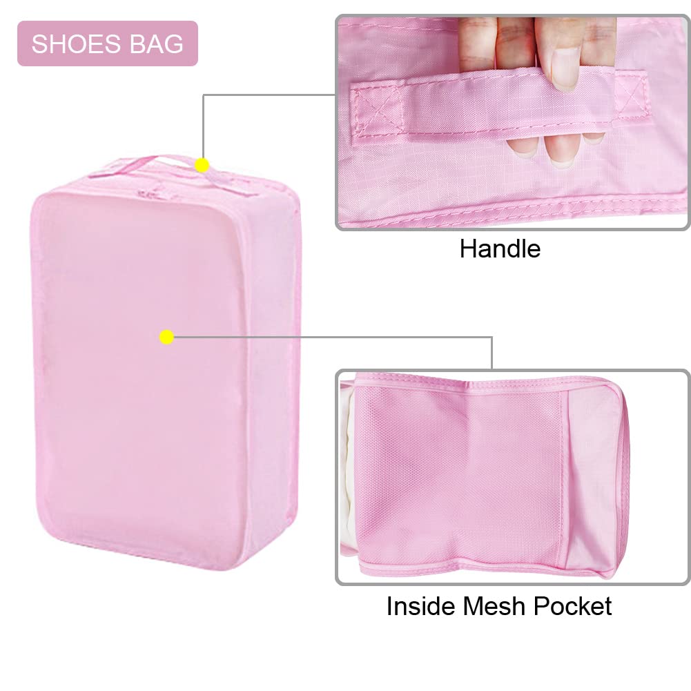 6 Set Travel Packing cubes luggage Organizer Waterproof Shoe Bag Pink  HLC019