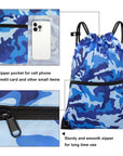 Drawstring Backpack Sports Gym Bag With Multi Pockets Blue Camo HLC004