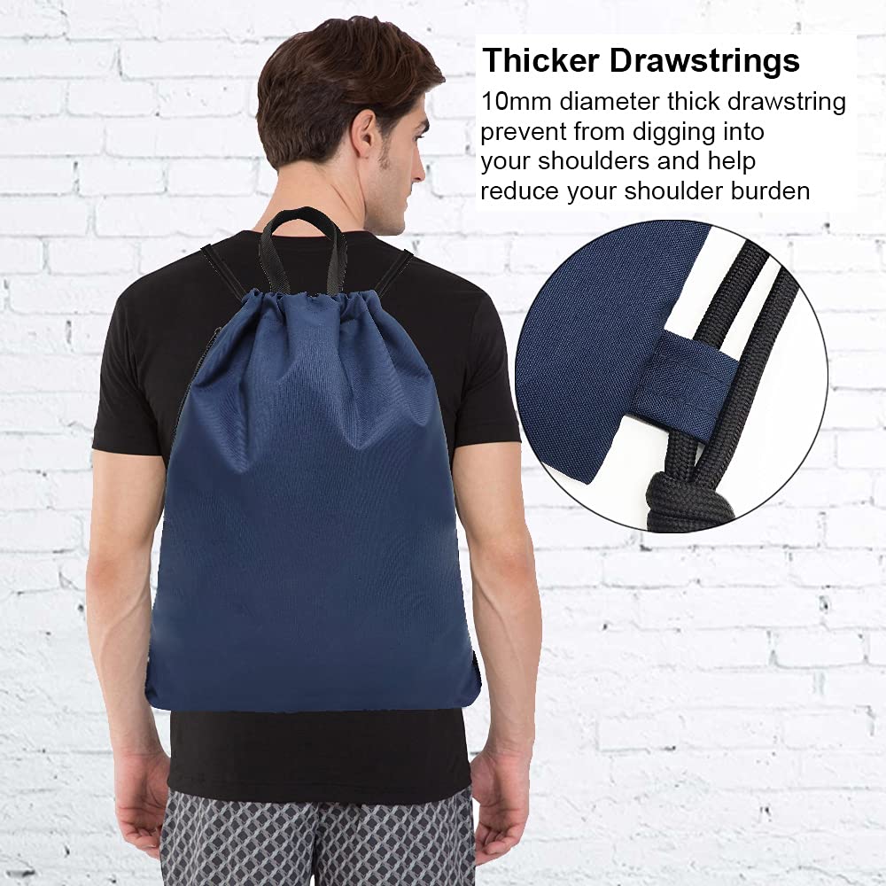 Drawstring Backpack Sports Gym Bag With Multi Pockets (Navy) HLC028