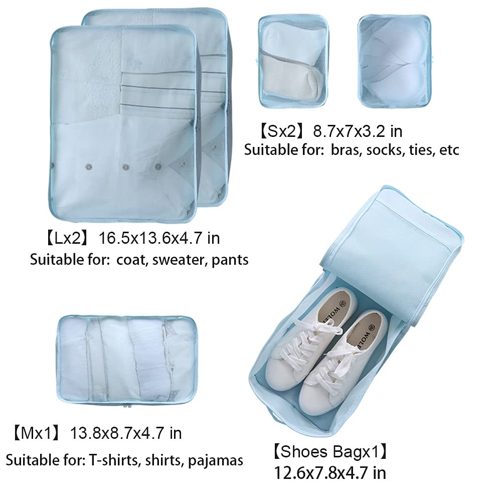 6 Set Travel Packing cubes luggage Organizer Waterproof Shoe Bag Blue  HLC019