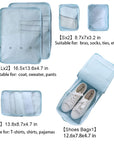 6 Set Travel Packing cubes luggage Organizer Waterproof Shoe Bag Blue  HLC019