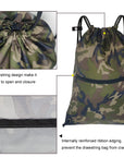 Drawstring Backpack Sports Gym Bag With Multi Pockets (Army Green Camo) HLC004