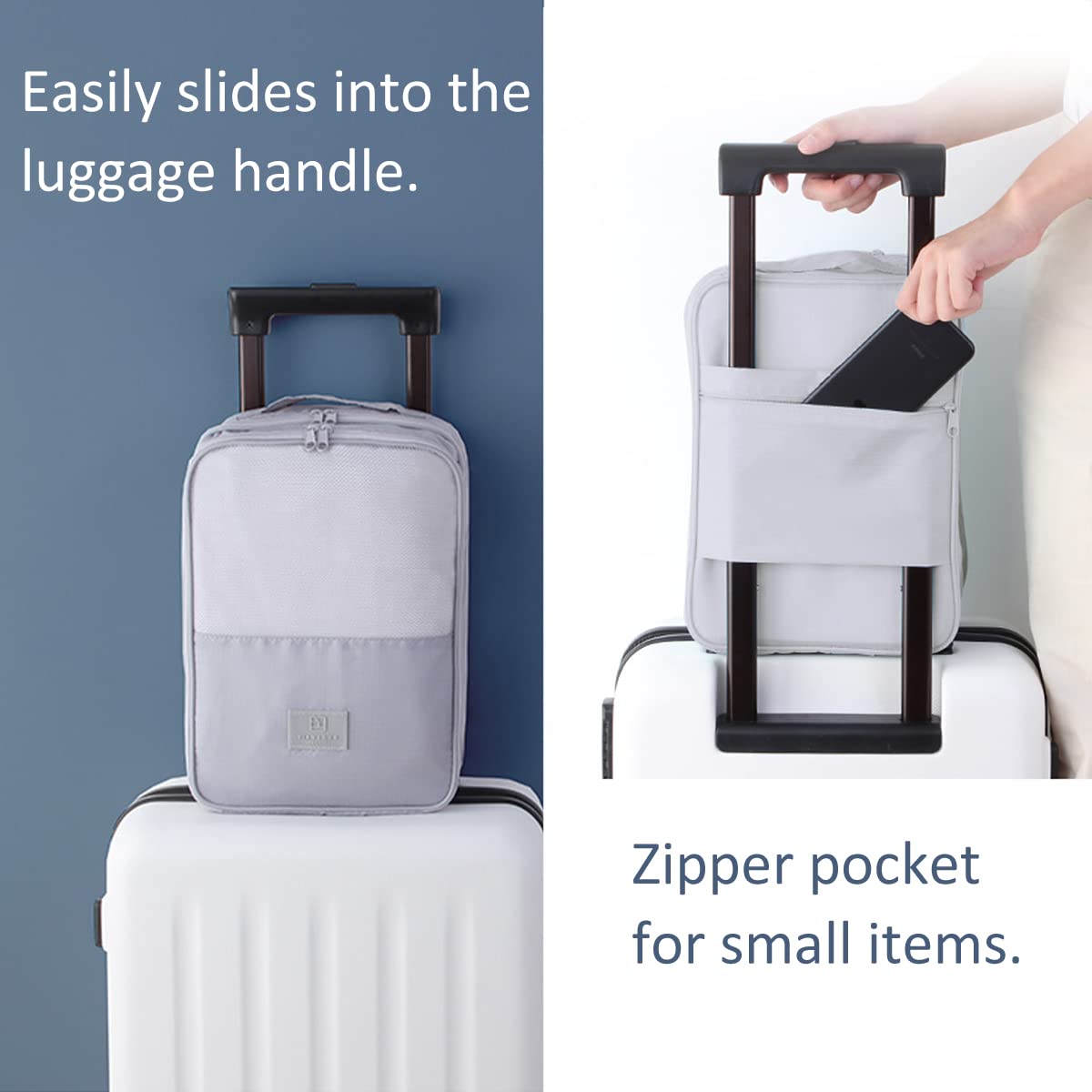 Shoe Bag for Travel Holds 3 Pair of Shoes with Zipper Grey HLC064